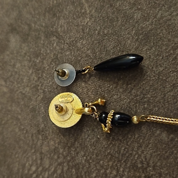 VTG Mismatched Extra Long Etruscan Style Dangle Post Whimsy Earrings - Picture 7 of 7